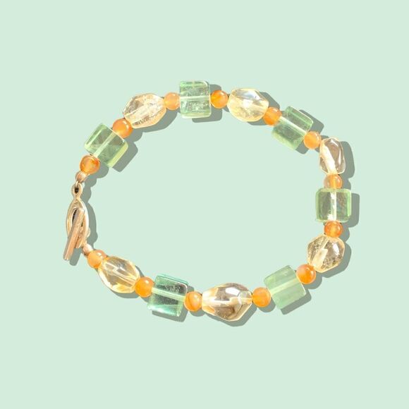 Vintage sterling silver agate Quartz semi precious stone bracelet 7.5” long - Picture 9 of 12